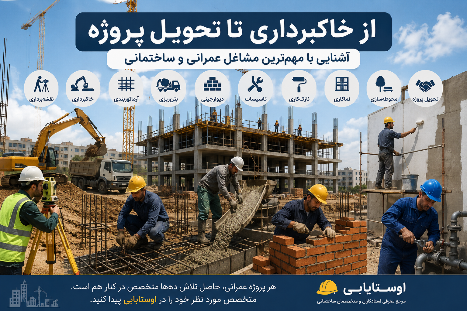 از خاکبرداری تا تحویل پروژه؛ آشنایی با مهم‌ترین مشاغل عمرانی و ساختمانی