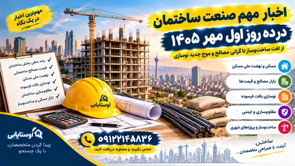 اخبار مهم صنعت ساختمان در ده روز اول مهر ۱۴۰۵؛ از افت ساخت‌وساز تا موج جدید نوسازی و گرانی مصالح